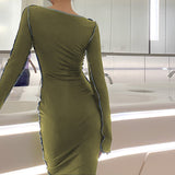 MOJOYCE-Graduation Gift Back to School Season Women Summer Sexy y2k Fairy Dress Casual Loose Dress Vintage Green Long Sleeve Maxi Dress