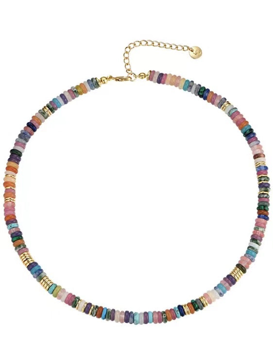 Mojoyce-Natural Stone Colorful Frisbee Necklace