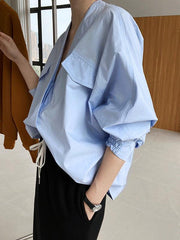 Mojoyce-Trendy Batwing Sleeves Solid Color V-Neck Blouses