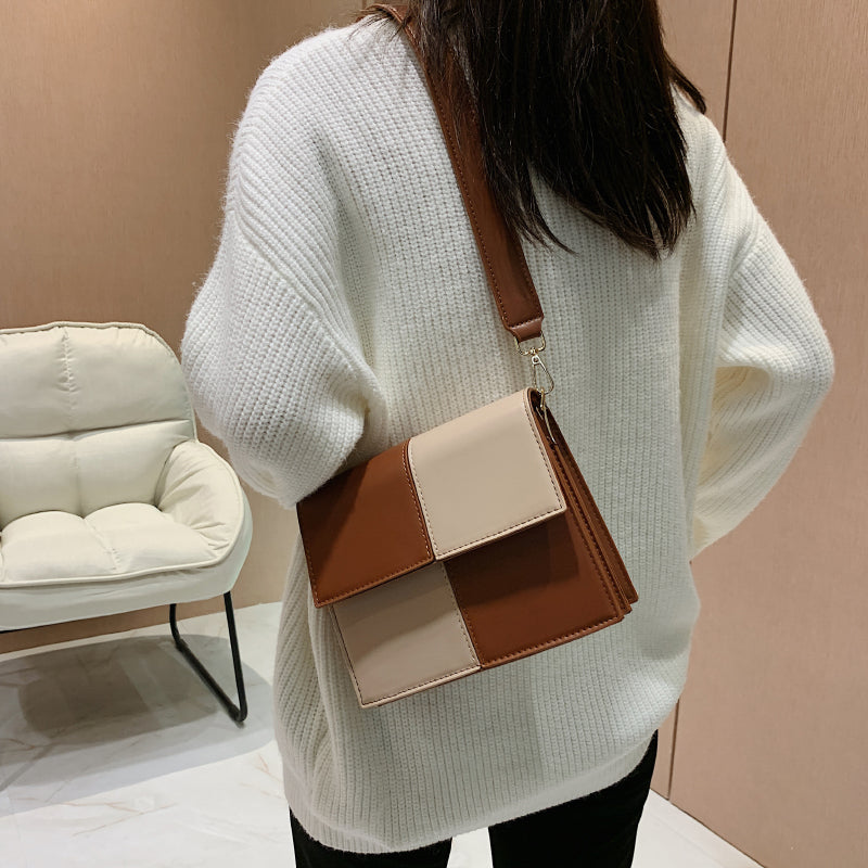 MOJOYCE-Contrast Stitching Square Shoulder Bag