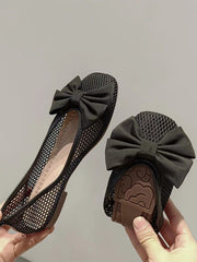 Mojoyce-Black Bow Cutout Ballet Flat Shoes