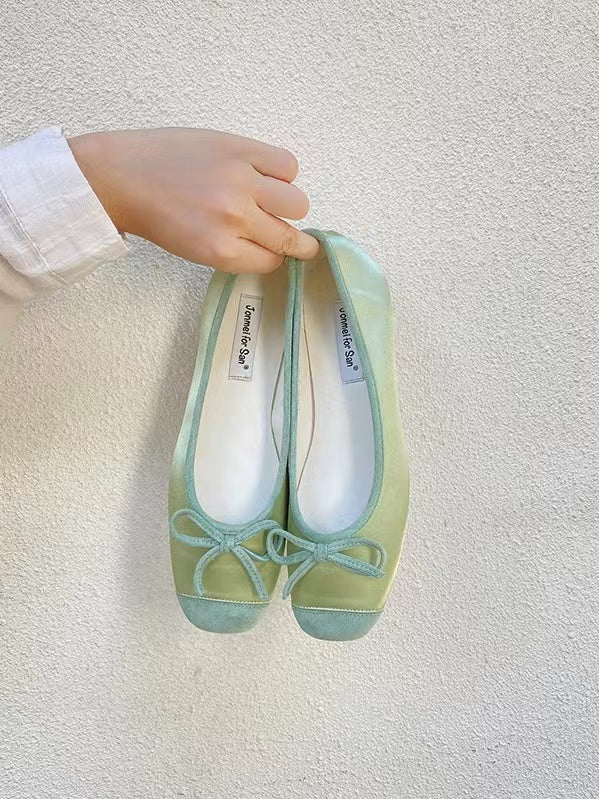 Mojoyce-Stitching Color Bow Ballet Flat Shoes