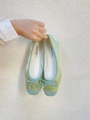 Mojoyce-Stitching Color Bow Ballet Flat Shoes