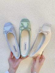 Mojoyce-Stitching Color Bow Ballet Flat Shoes