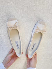 Mojoyce-Stitching Color Bow Ballet Flat Shoes