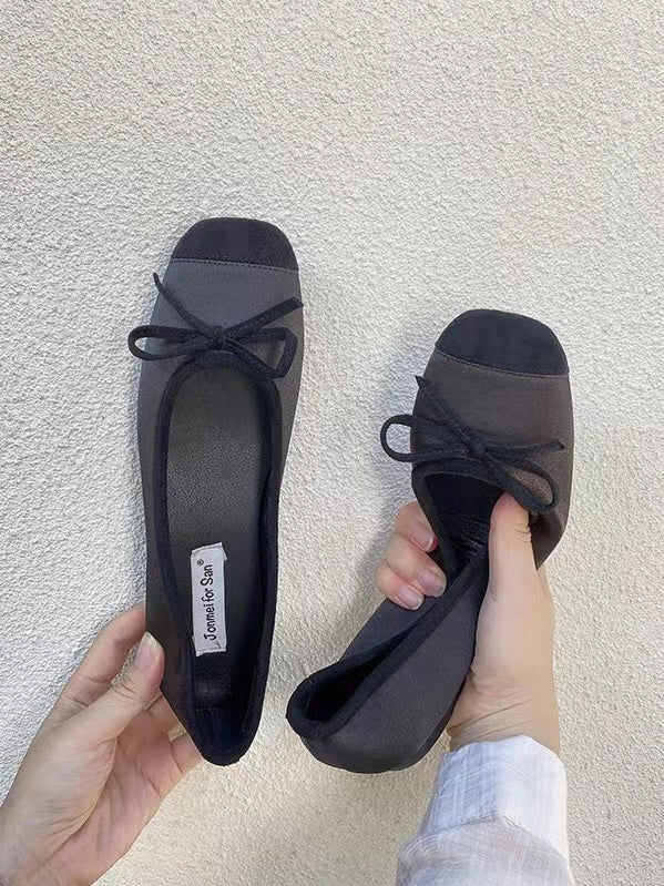 Mojoyce-Stitching Color Bow Ballet Flat Shoes