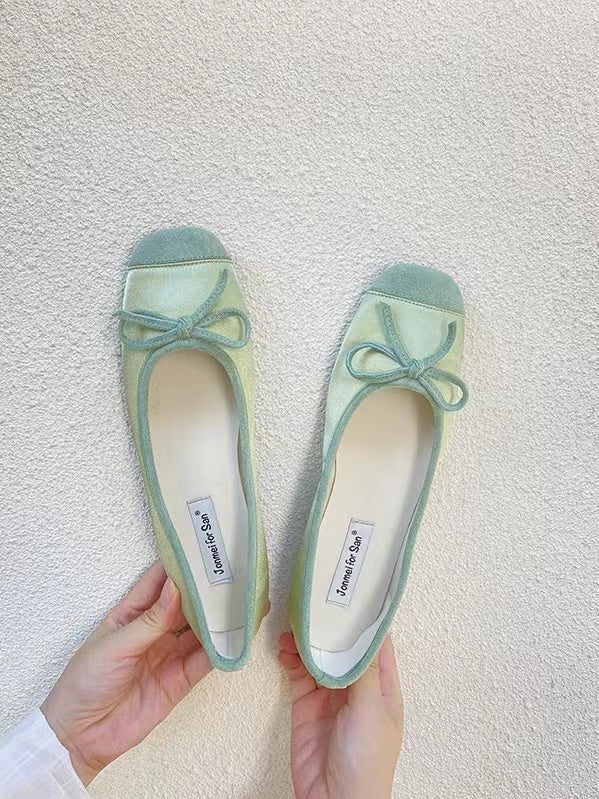 Mojoyce-Stitching Color Bow Ballet Flat Shoes