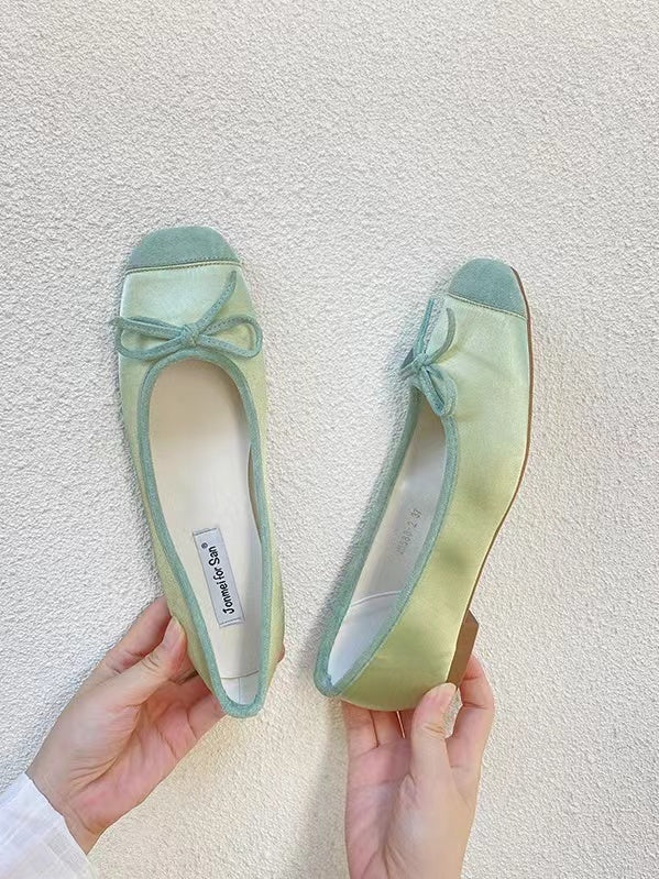 Mojoyce-Stitching Color Bow Ballet Flat Shoes