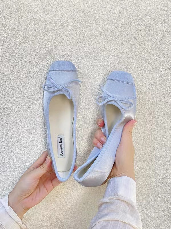 Mojoyce-Stitching Color Bow Ballet Flat Shoes