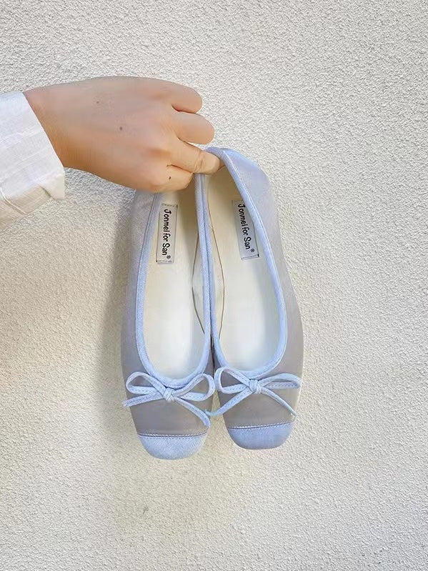 Mojoyce-Stitching Color Bow Ballet Flat Shoes