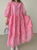 Mojoyce-Mesh Lace Puff Sleeve Princess Dress