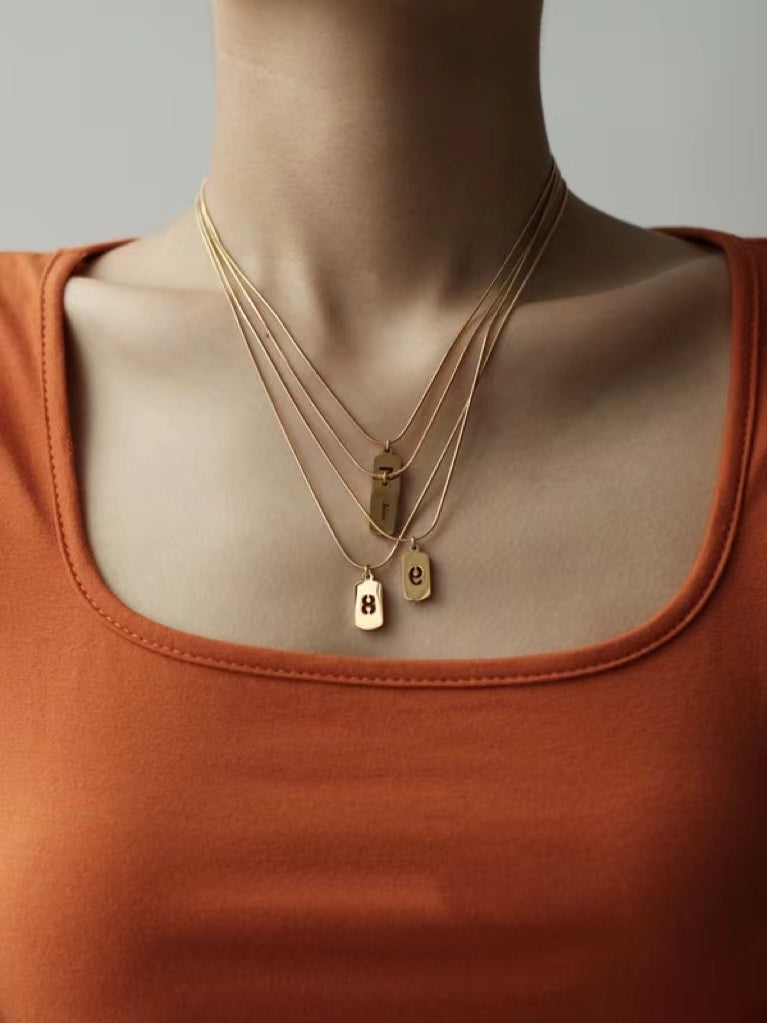 Mojoyce-Digital Stacked Square Stainless Steel Necklace