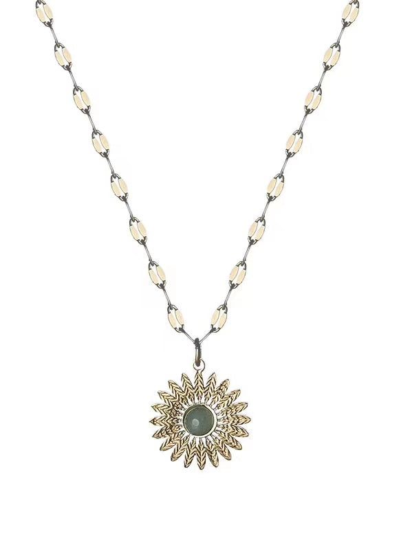 Mojoyce-Leaf Texture Sunflower Stainless Steel Necklace