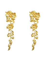 Mojoyce-Gold Flower Long Leaf Earrings