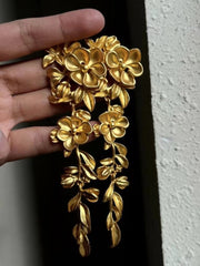 Mojoyce-Gold Flower Long Leaf Earrings