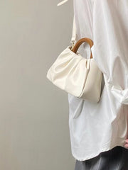 Mojoyce-Pleated Cloud Small Tote Bag With Wooden Handle