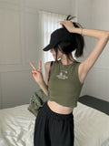 MOJOYCE-Y2K tanks spring Summer outfits Letter Embroidery Ribbed Cropped Tank Top