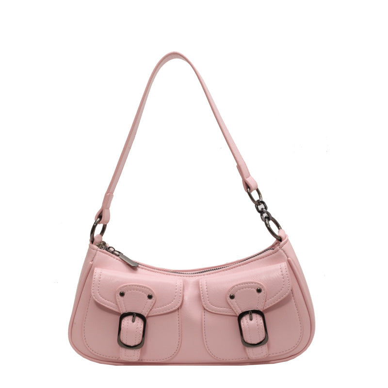 MOJOYCE-Buckled Strap Pu Leather Shoulder Bag