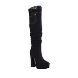 MOJOYCE-Pointed Toe Denim Over Knee Boots