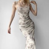 MOJOYCE-Women Summer Sexy y2k Fairy Dress Casual Loose Dress Floral Print Slit Mesh Maxi Dress