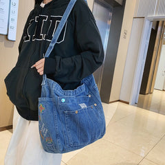 MOJOYCE-Aesthetic Denim Large Canvas Crossbody Bag