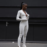 Mojoyce Zipper One Peice Jumpsuit Women Fitness Sports Outfits Black White Long Sleeve Bodycon Jumpsuits