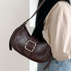 MOJOYCE-Buckled Strap Pu Leather Shoulder Bag