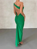MOJOYCE-2024 Sexy Backless Ruched  Women Sleeveless Single Strap Off Shoulder Bodycon Party Club  Female Vestidos