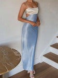 MOJOYCE-2024 Women Slim  Adjustable Strap Back Tie-up High Waist Low Cut Contrast Color Wedding Party Club Vestido