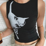 MOJOYCE-Y2K tanks spring Summer outfits Cat Print Cropped Tank Top