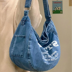 MOJOYCE-Denim Large Canvas Crossbody Bag