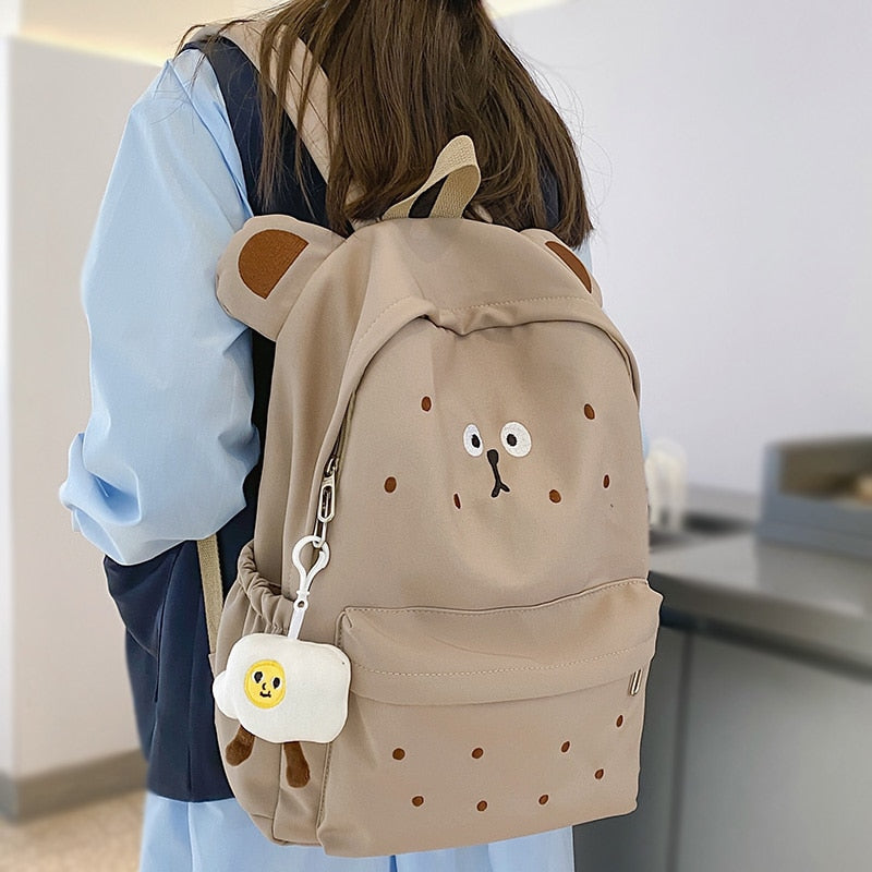 Back To School Fashion Ladies Cute Cartoon Pictures College Backpack Girl Trendy Embroidery Kawaii Bag Female Laptop Backpack Women Travel Bags