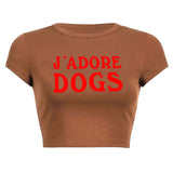 Mojoyce J'adore Dogs Cropped T Shirt Black Short Sleeve Crop Top For Women Summer New O-Neck Letters Print T-Shirt Harajuku Female Tee
