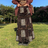 Mojoyce   Vintage Y2K Brown Fairycore Grunge Patchwork Long Skirt Autumn Fashion Gothic Graphic Printed High Waist Skirt Female