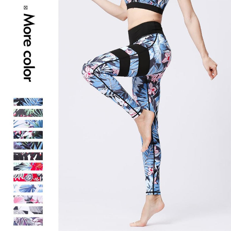 Mojoyce Cloud Hide Yoga Pants Women Flower High Waist Sports Leggings Prints Long Tights Push Up Running Trousers Workout Tummy Control