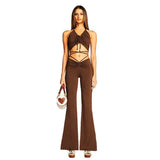 Mojoyce Sexy Halter Crop Top and Low Waist Flare Pants Two Piece Set Women Summer Outfits Ladies Clothes 2022 C95-CZ28
