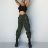 Mojoyce Women High Waist Pants Hip-Hop Combat Cargo Pants Fashion Casual Zipper Loose Without Chain Trouser Plus Size S-2XL 5Colors