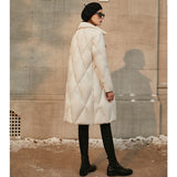 Christmas Gift Mojoyce Winter Women's Jacket Fashion Lapel Diamond Lattice Thick 90%White Duck Down Jackets For Women