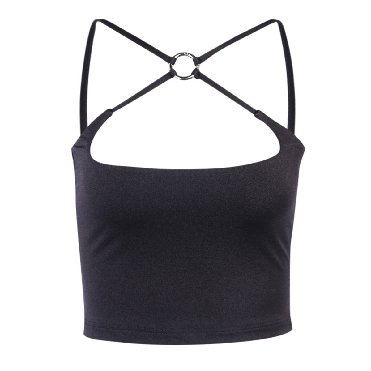 Mojoyce Black Solid Cut Out Crop Top Female Slim Rave Party Clubwear Cross Choker Y2K Summer Tops For Women Camisole Pink Tees