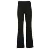 Mojoyce All-Match Women Fashion Elastic Waist Black Flared Pants Solid Color High Waist Wide Leg Trousers Casual Hipster Streetwear