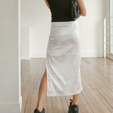 Mojoyce Chinese Style Fashion Jacquard Summer Skirt Black Vintage High Waist Long Skirt Chic Side Split Women Skirts New