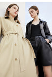 Christmas Gift Mojoyce Coats And Jackets For Women Elegant Leather Jacket Single Breasted Sashes Long Coat Female Overcoat