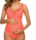 Women Maternity swimwear Pregnant one piece swimsuit Solid Bikinis Swimsuit Beachwear Ruffles Bathing Suit