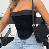 Mojoyce Women Sexy Strapless Tube Tops Bustiers Backless Off Shoulder Irregular Hem Camis Skinny Corsets Tank Streetwear 2022