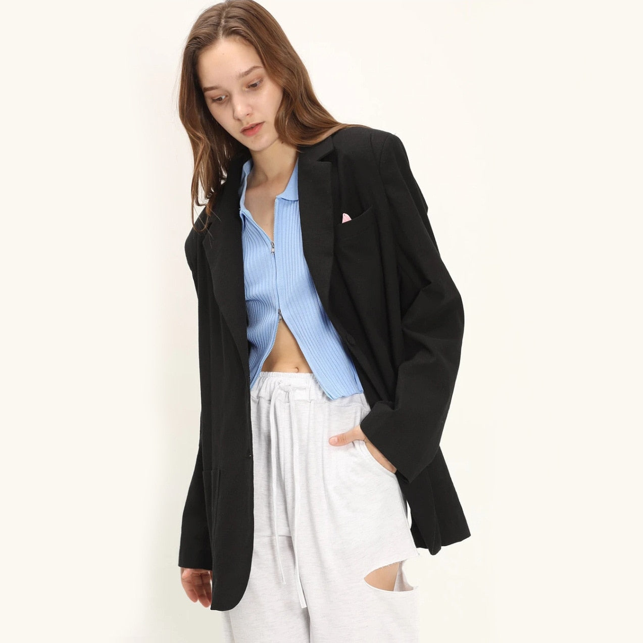Mojoyce Fall Blazers and Jackets Oversized Single Breasted Coats Blazer Jackets Office Lady Outfits Y2k Sexy Female Clothing