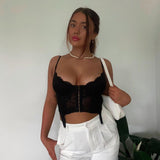 Mojoyce   Y2K Fashion Strap Skinny Blue Corset Lace Top Female Backless Bandage Sexy Crop Tops Camis Transparent Hook Bralette