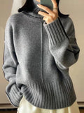 Mojoyce Autumn Winter New 100% Cashmere Wool Turtleneck Sweater Women Loose Thick Soft Warm Color Matching Knitted Bottoming Shirt Female