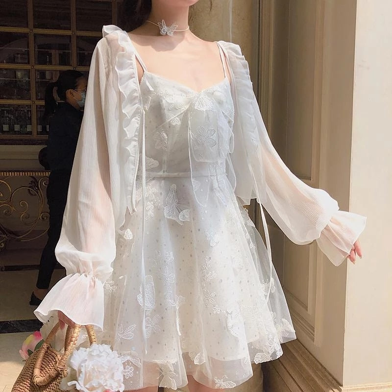 Mojoyce  French Fairy Dress Women Elegant Sleeveless Chiffon Mini Dress Casual Floral Print Korean Kawaii Summer Dress Women