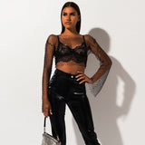 Mojoyce Crystal Diamond See Through Crop Tops Summer Women Hollow Out Beachwear Tops Shiny Sexy Fashion Party Club Top