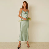 Mojoyce Mint Green Strap Satin Party Dress Summer Elegant Backless High Split Loose Night Club Dresses For Women 2023
